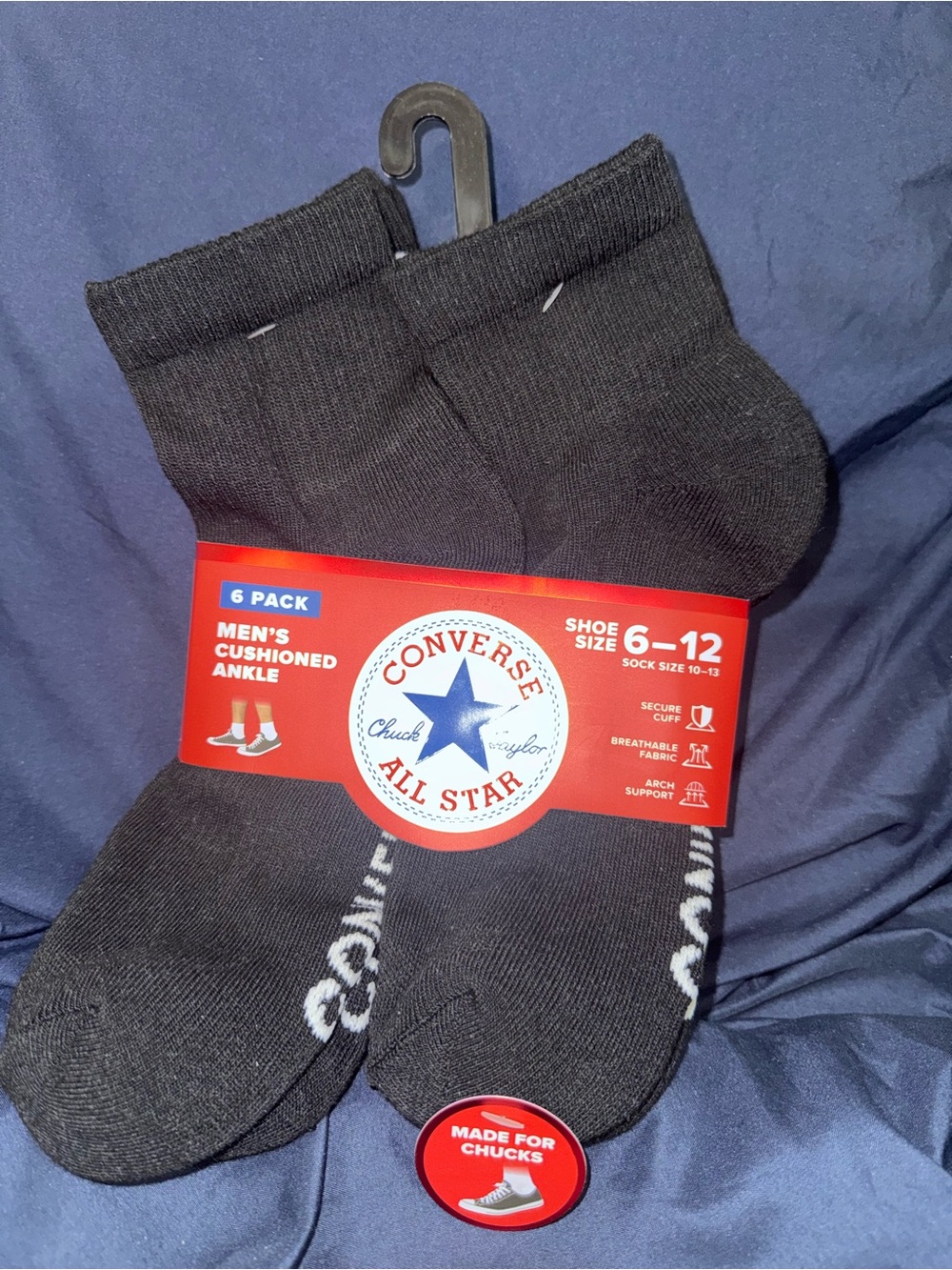 Converse Black Men's Cushioned Ankle Socks - 6 Pack